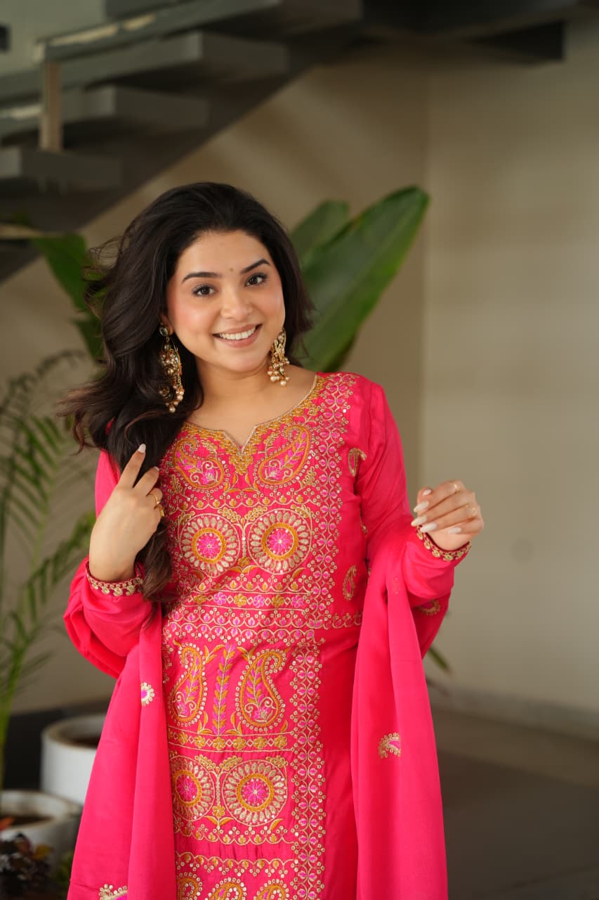 Festive wear chinnon kurta pant set for Indian women