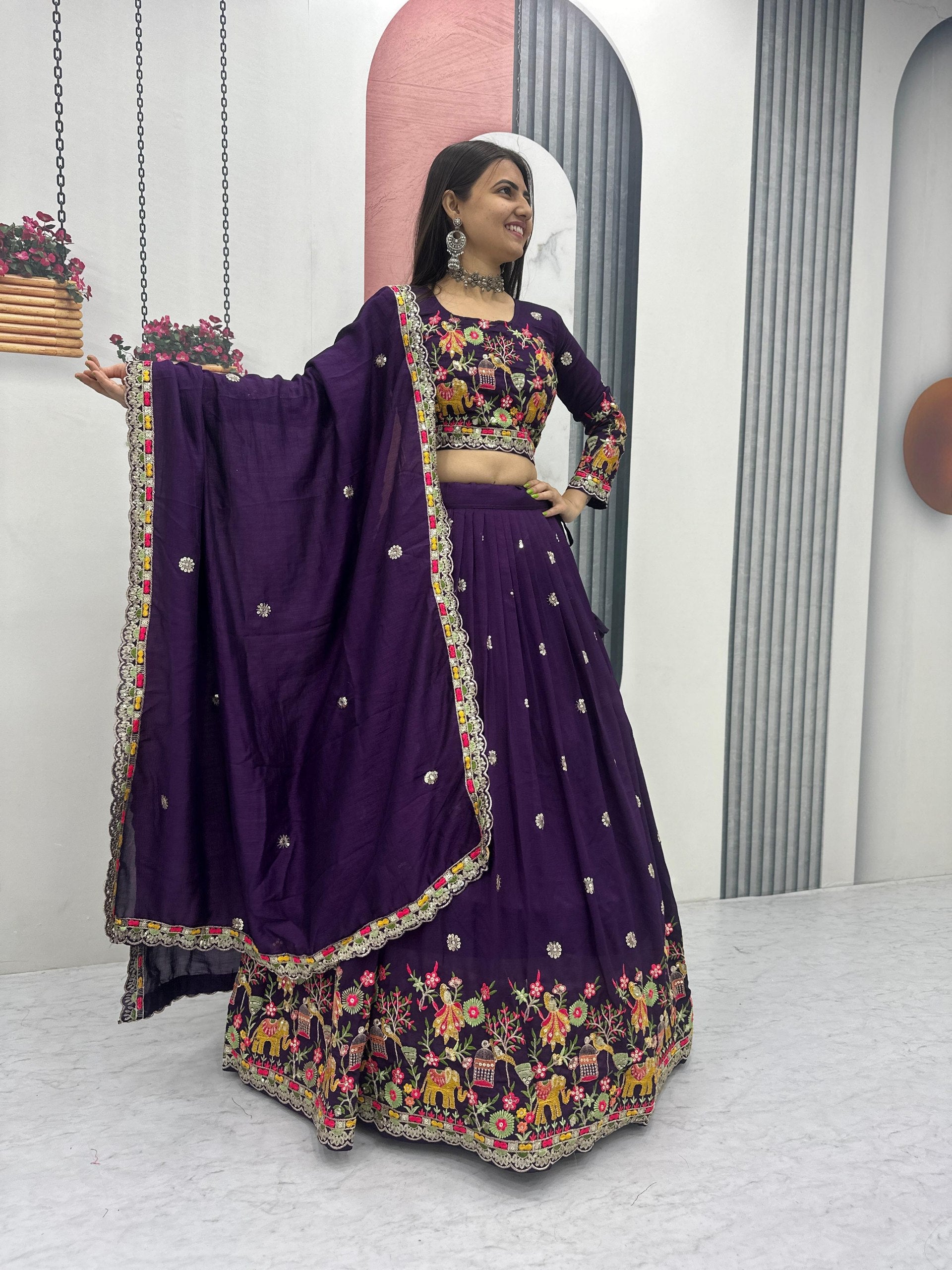 Embroidery thread work lehenga choli set