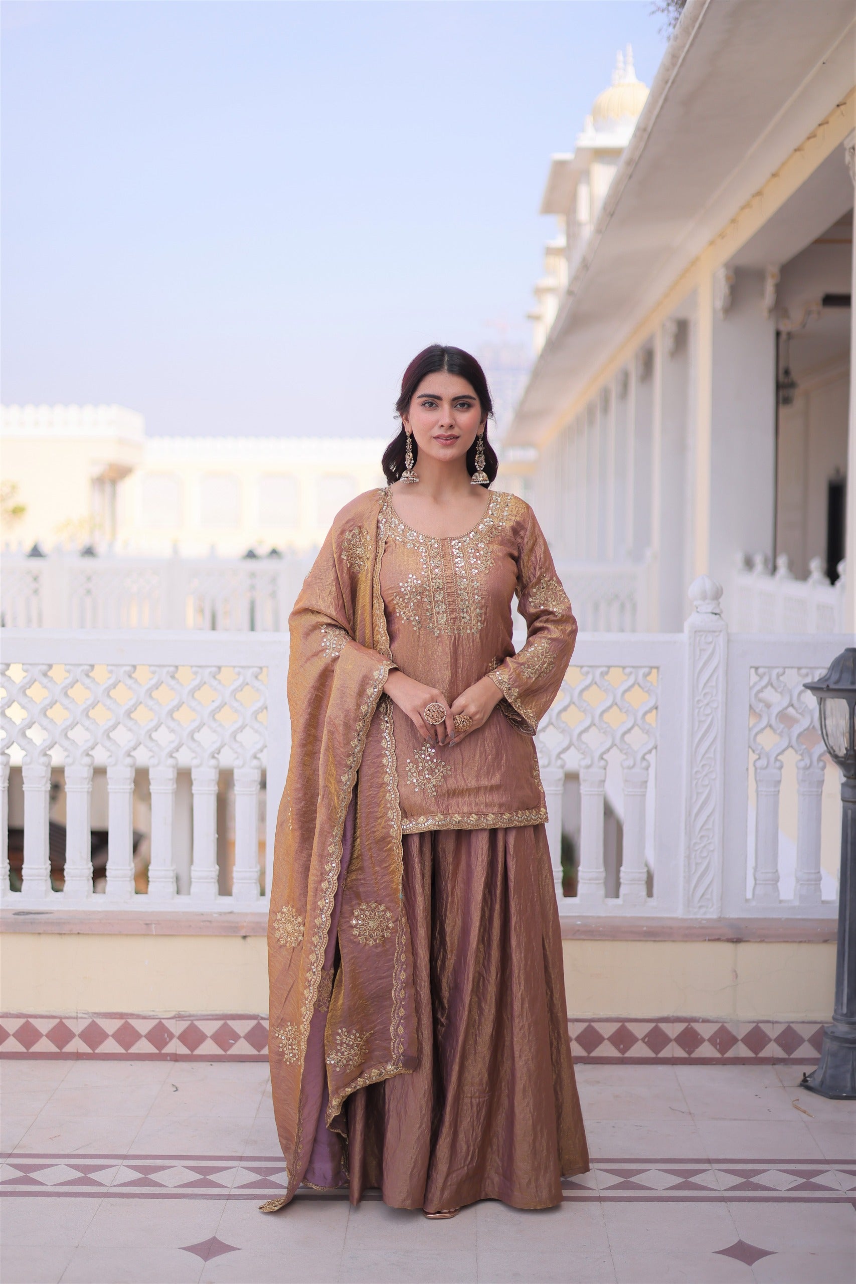 Women’s party wear embroidered sharara suit