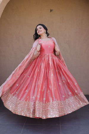 Sequins Embroidered Silk Gown for Festivals