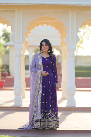 Purple Embroidered Star Georgette Gown for Women