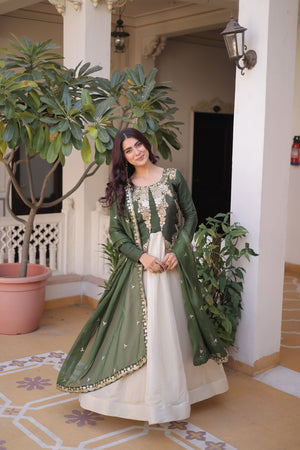 Bottle green embroidered gown with dupatta