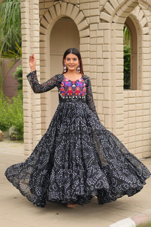 Designer black gown with embroidery and lace


