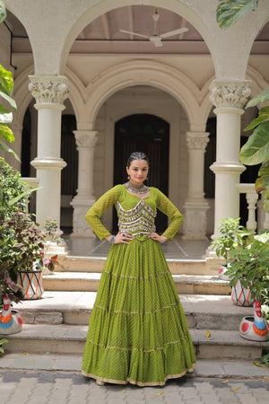 Green Leheriya Print Lehenga Choli