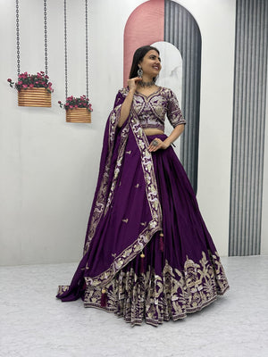Purple chinon lehenga choli with sequence work