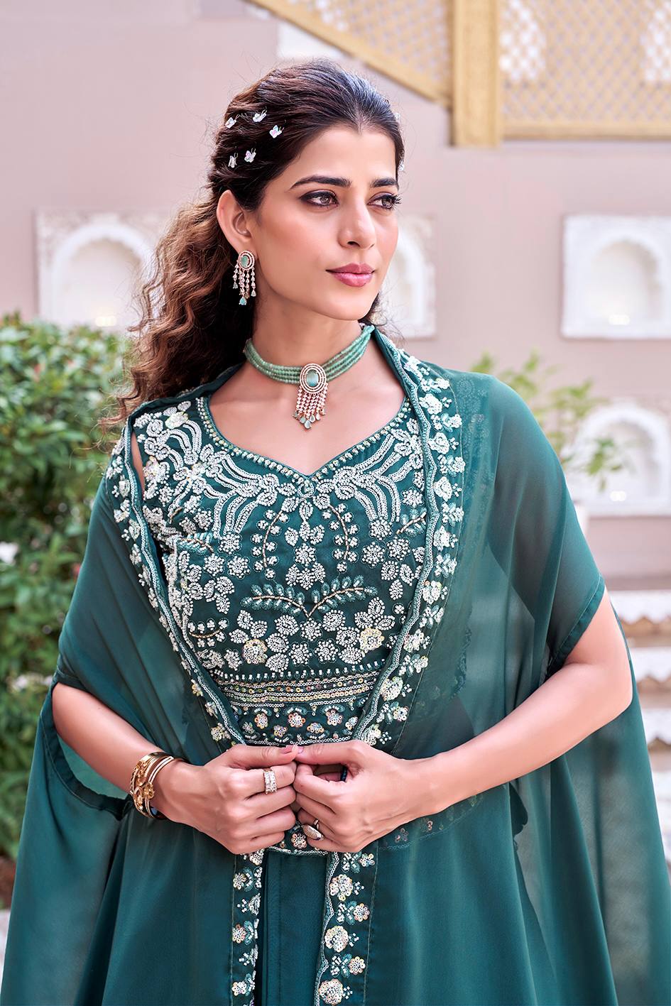 designer lehenga with shrug dupatta for women