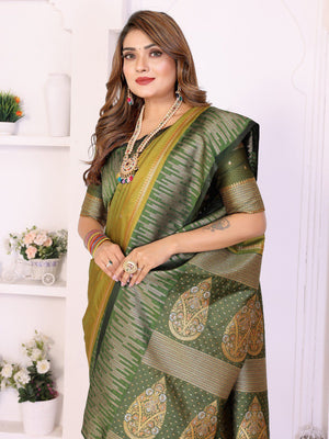 Olive green dual tone south soft silk saree