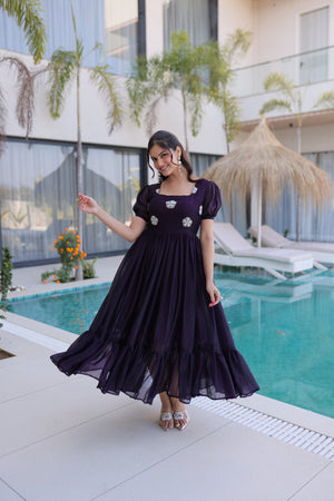 Fendi silk dark purple embroidered gown for women