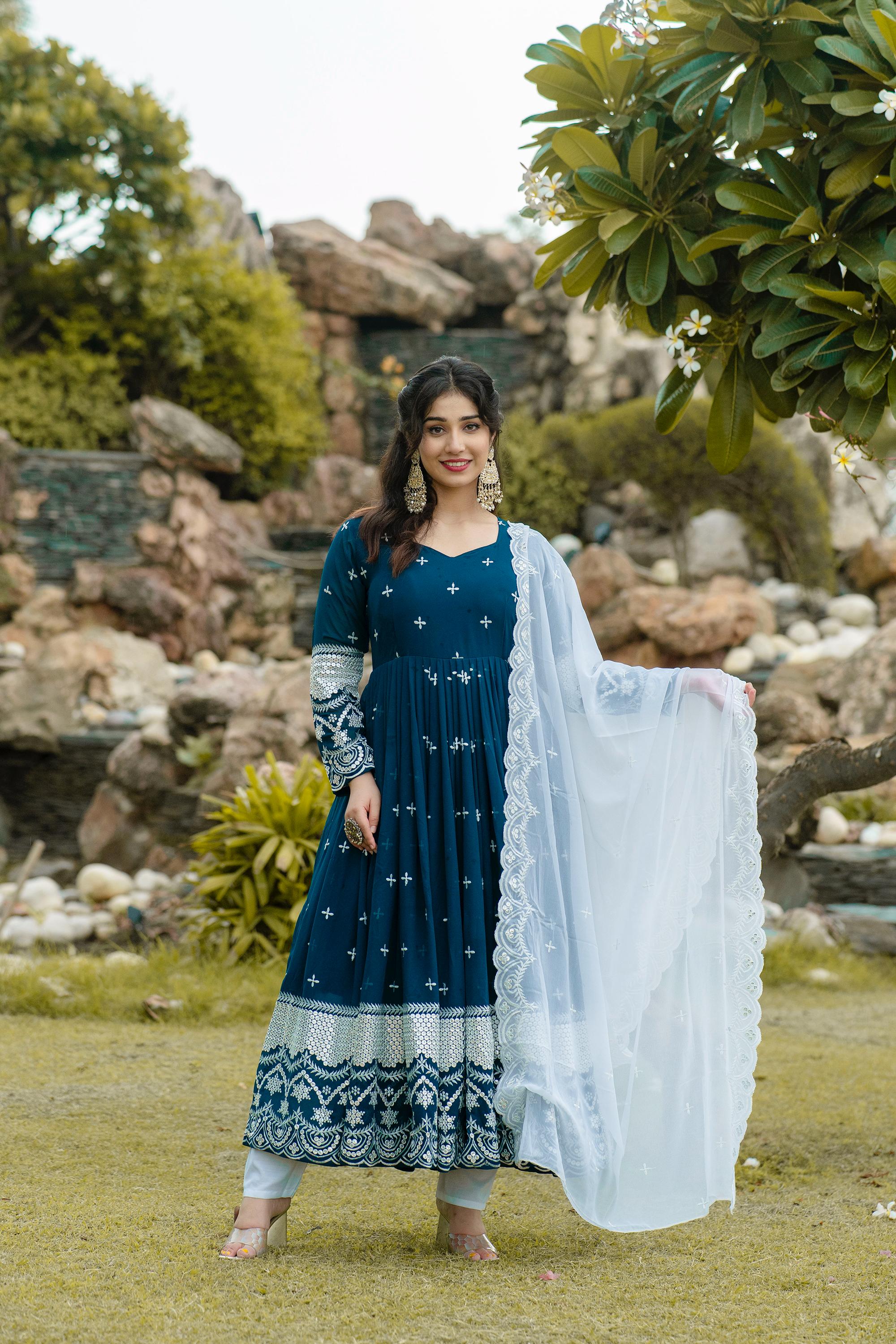 Faux Blooming fabric Anarkali with dupatta

