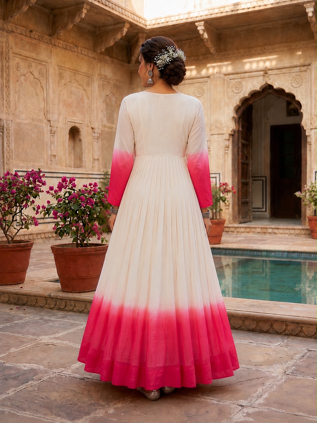 Designer pink festive wear gown with embroidery work