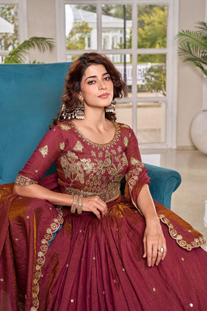 maroon bridal lehenga with dupatta India