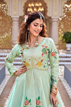 satin silk embroidered top with vichitra lehenga