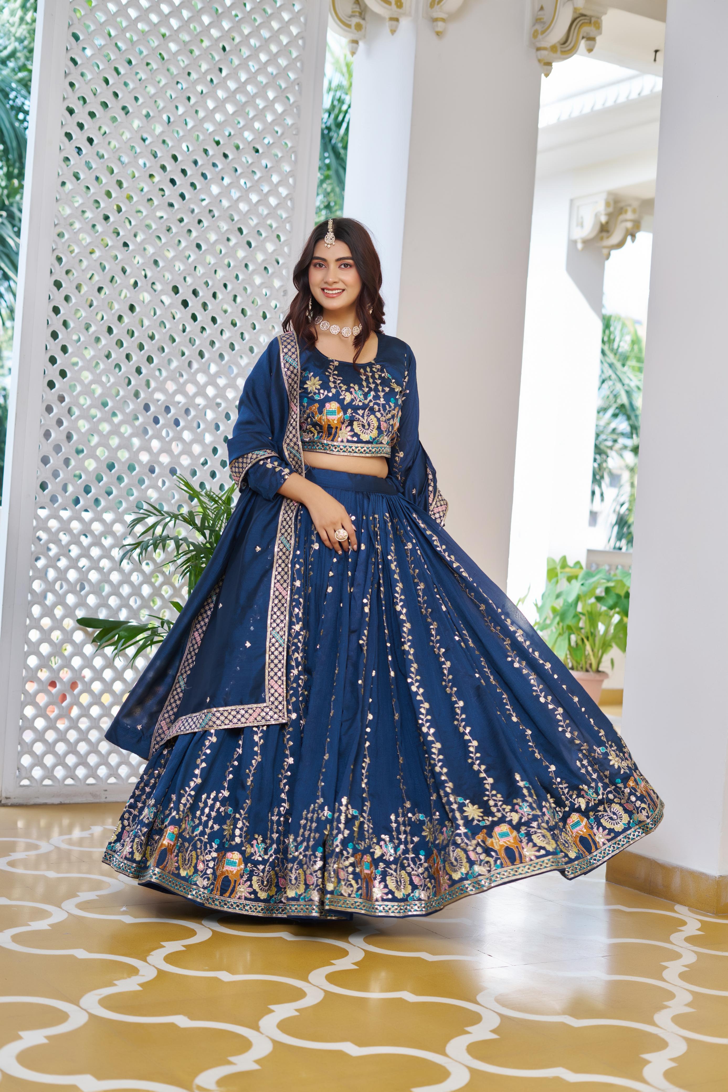 Designer Vichitra silk lehenga choli with heavy embroidery