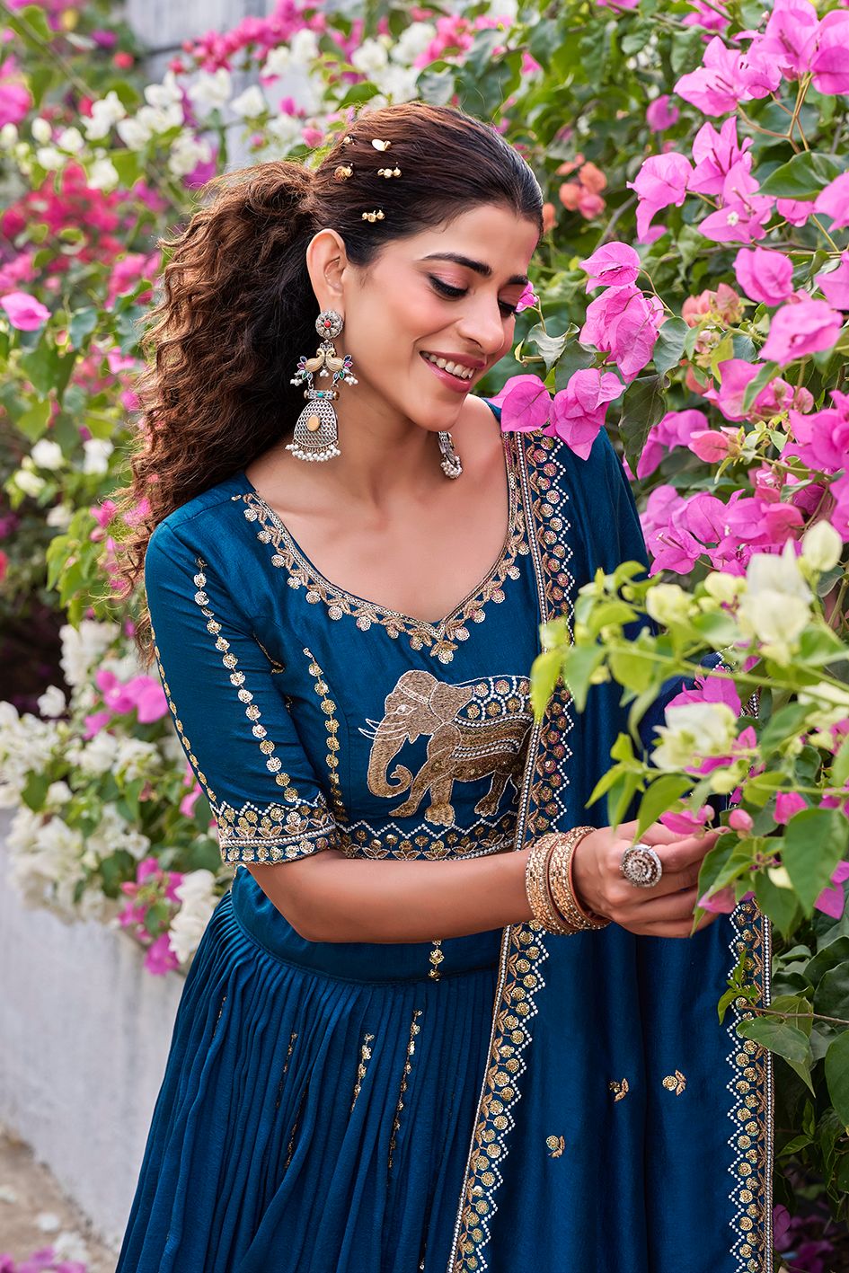 Peacock blue designer lehenga choli with sequin work