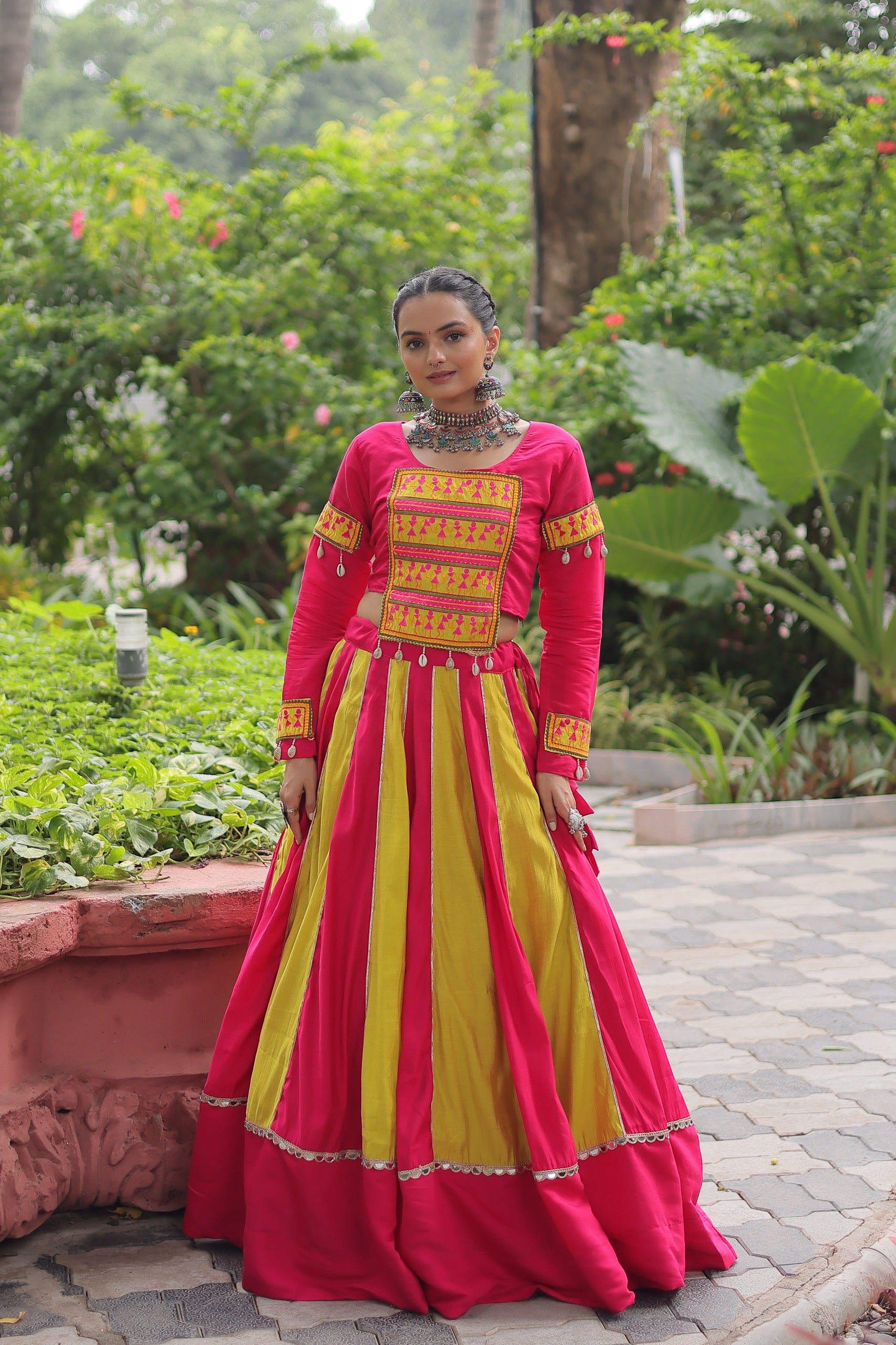 Two-color combination festive lehenga set

