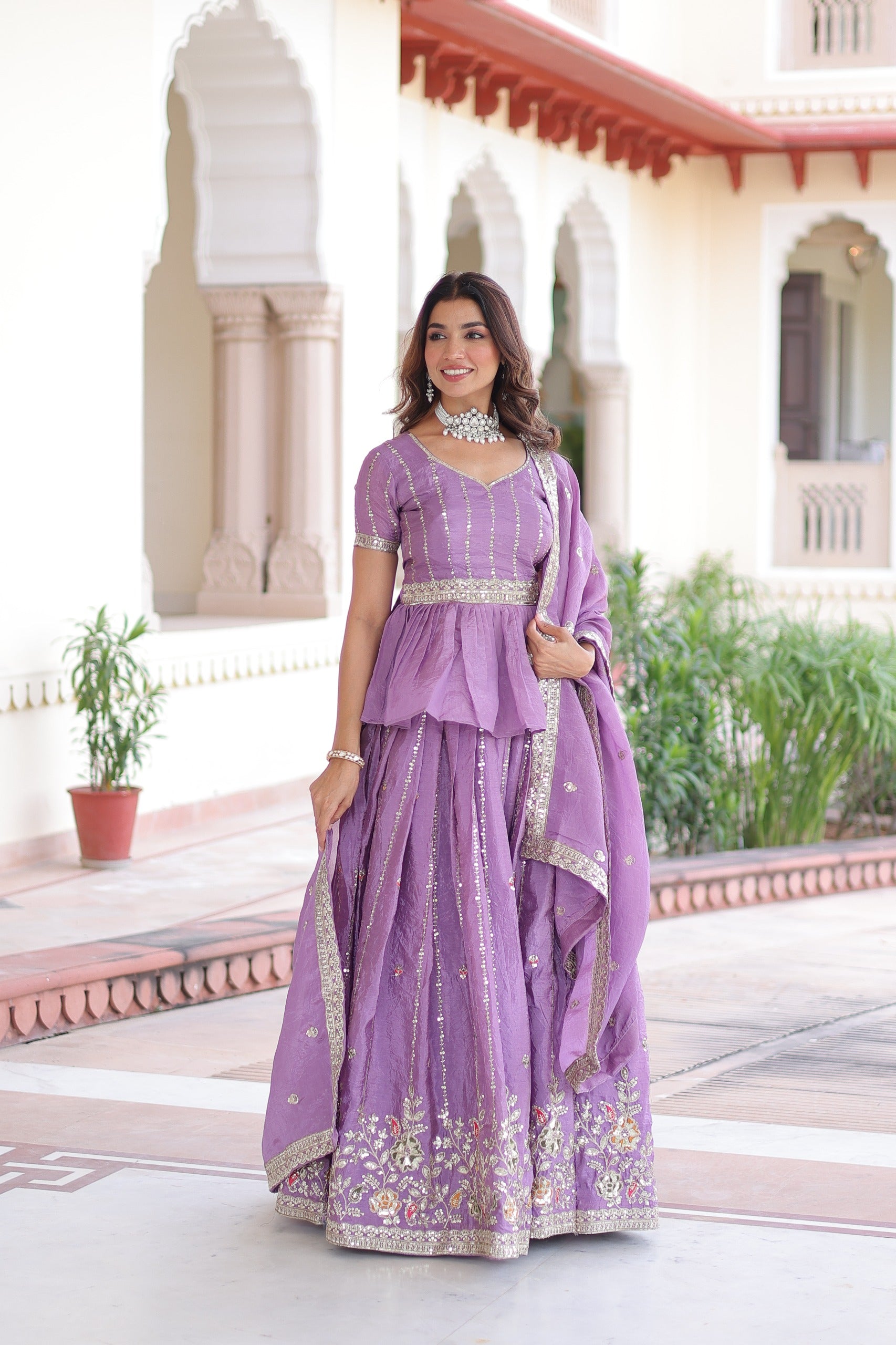 Wedding wear gold crush lehenga for women