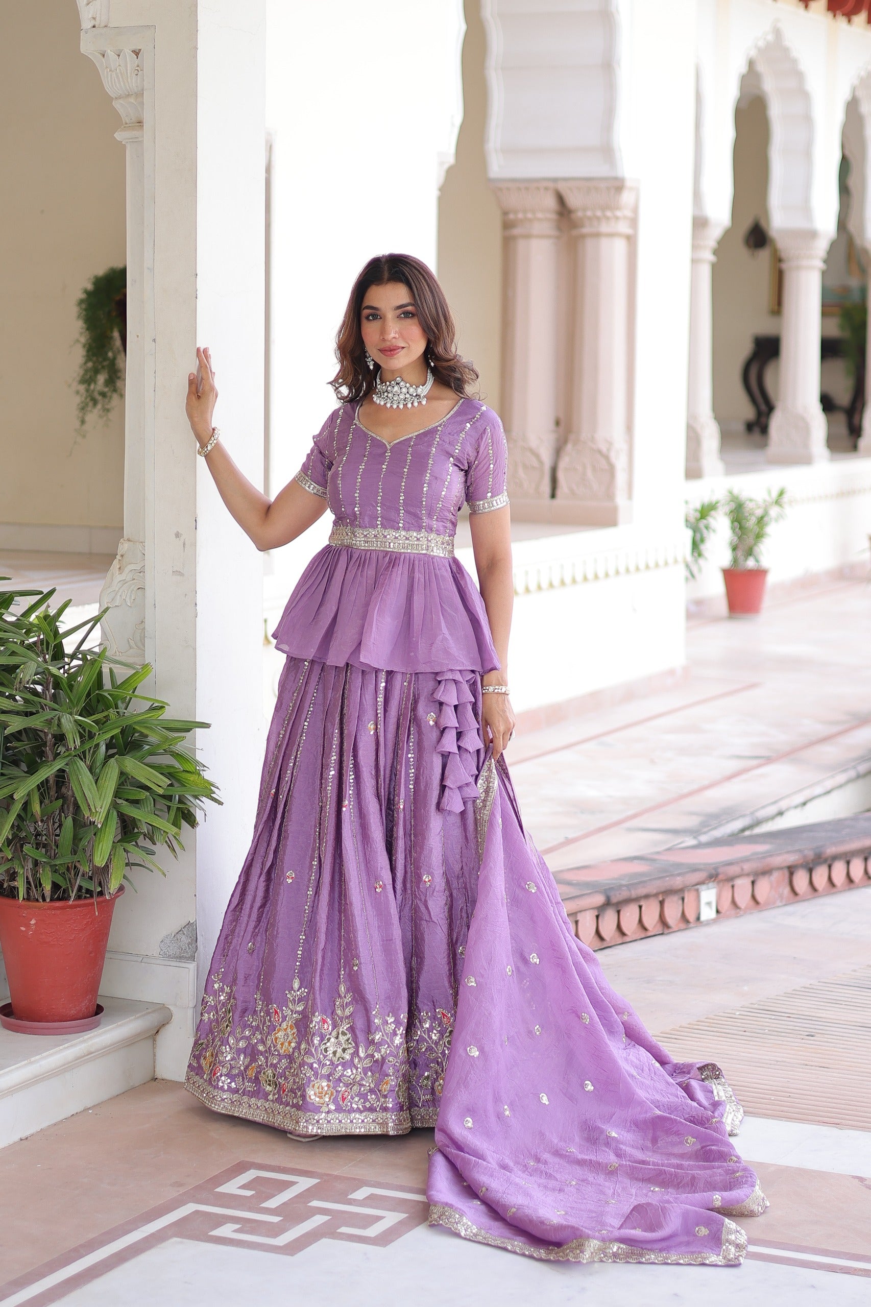 Lavender gold crush embroidered lehenga choli