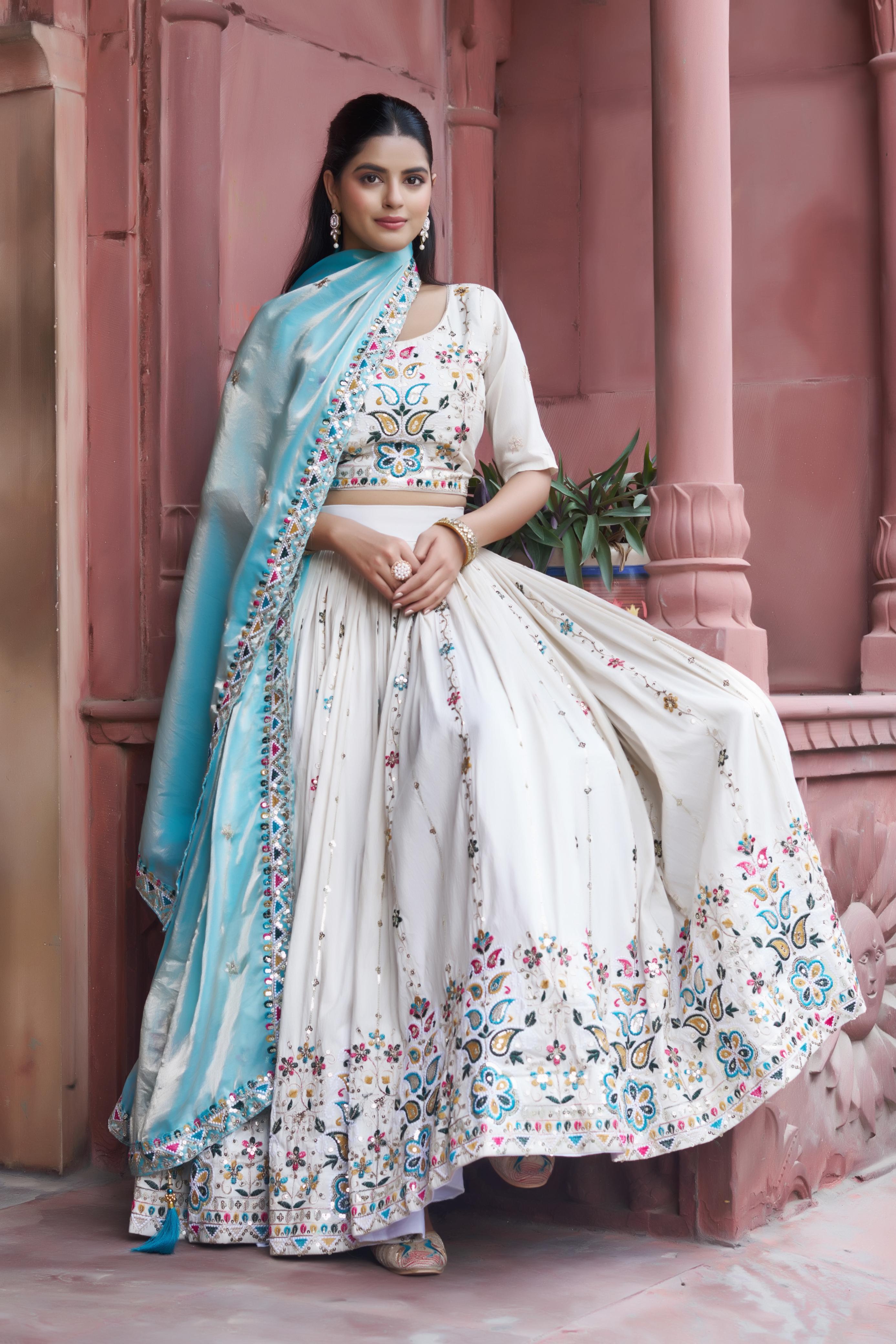 Blue Dupatta Embroidered Lehenga Choli Set