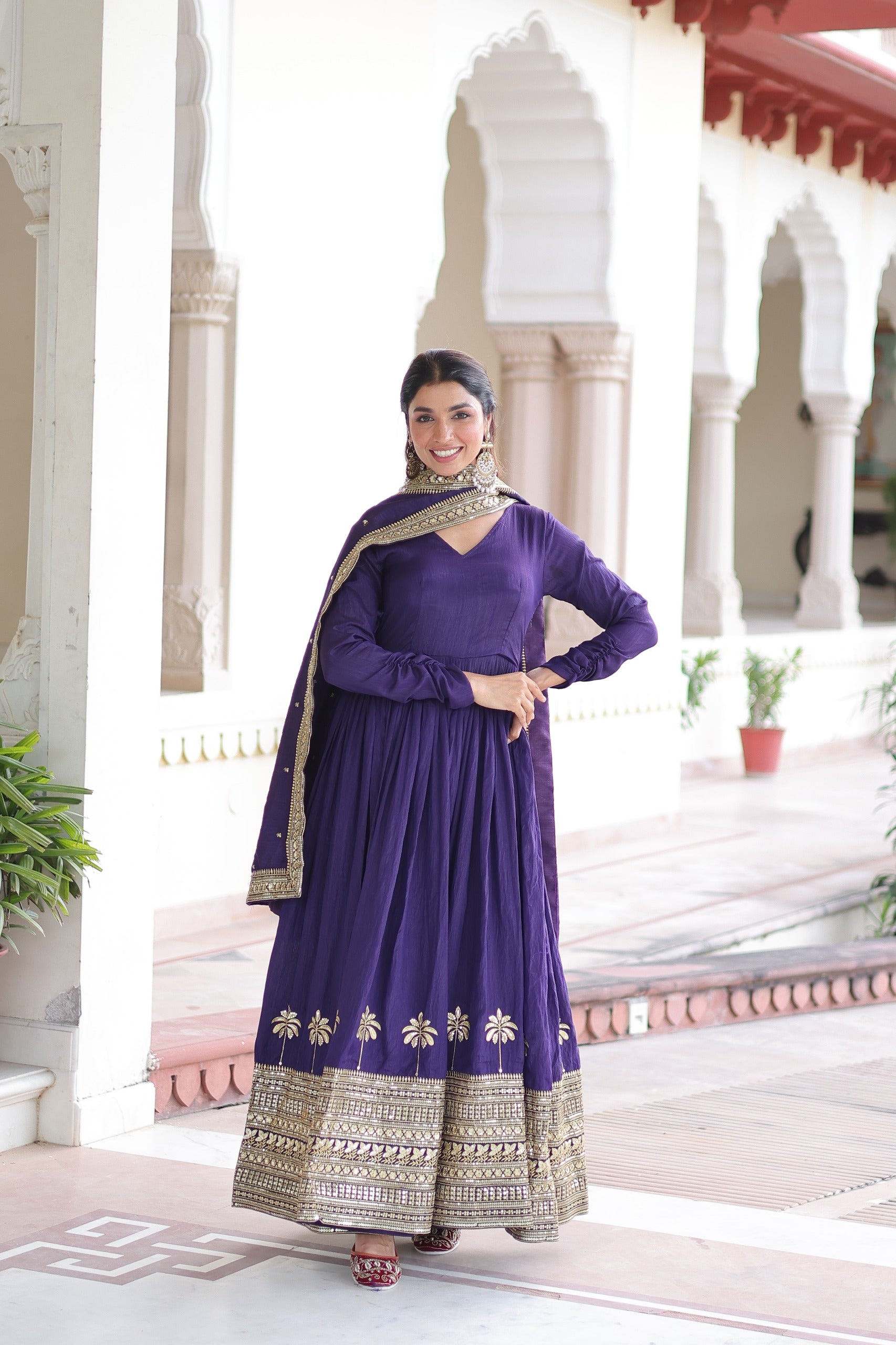 Wedding wear vichitra silk long gown