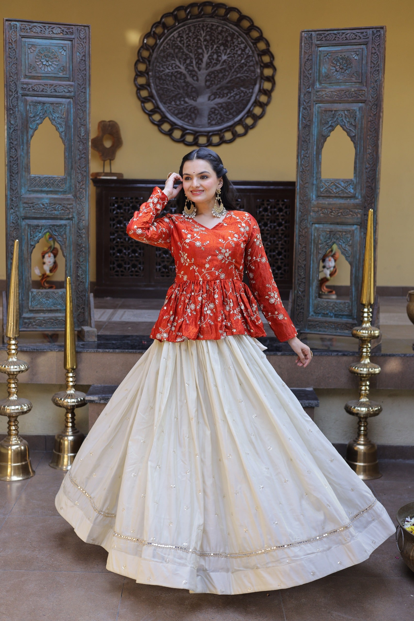 This ethnic crop top lehenga is designed for modern women looking for elegant festive outfits.
