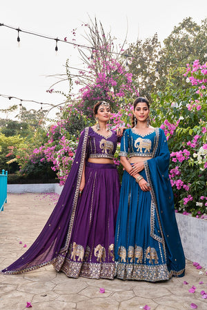 Wedding wear vichitra silk lehenga with heavy embroidery