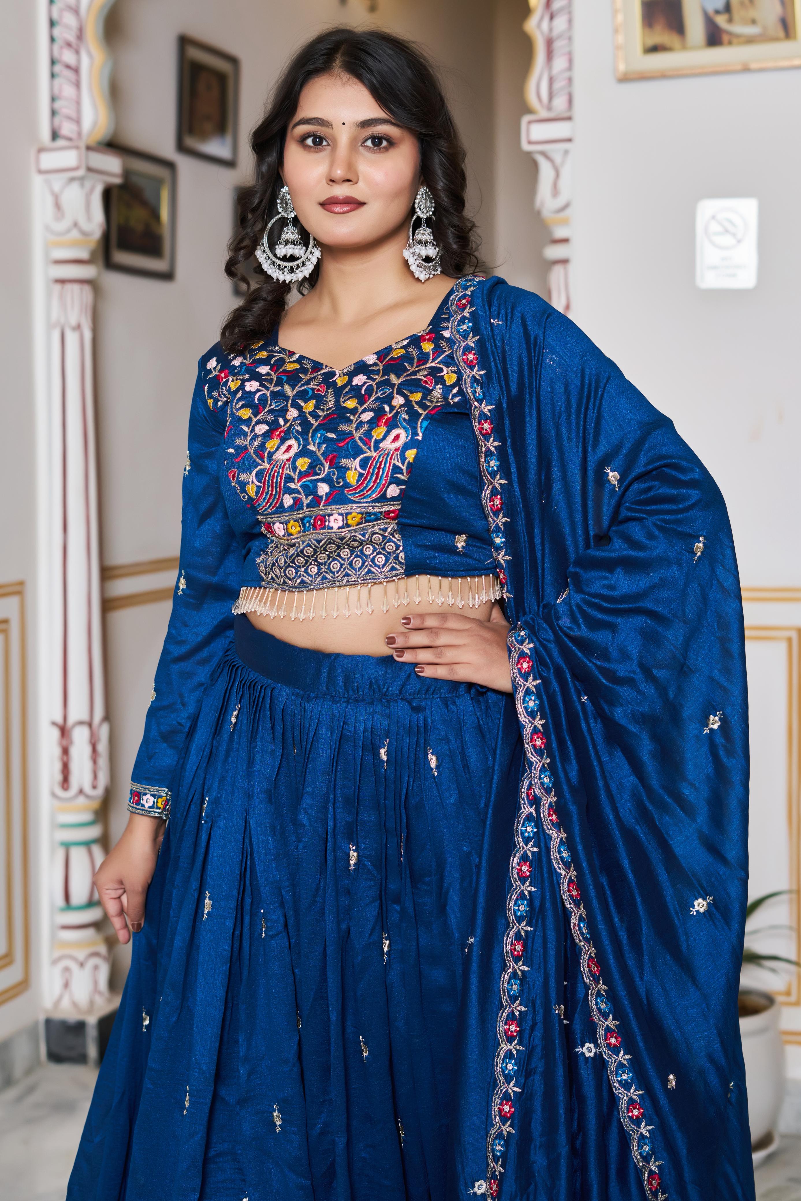 Royal Blue Vichitra silk lehenga set