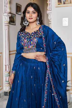 Royal Blue Vichitra silk lehenga set