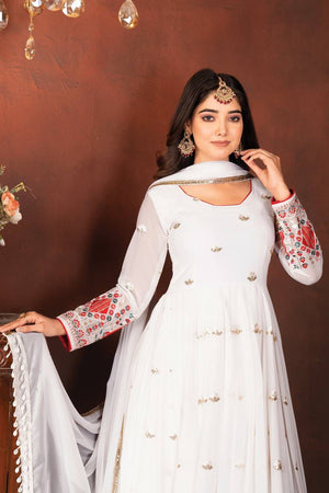 Designer White Anarkali Suit with sequins and thread embroidery for women