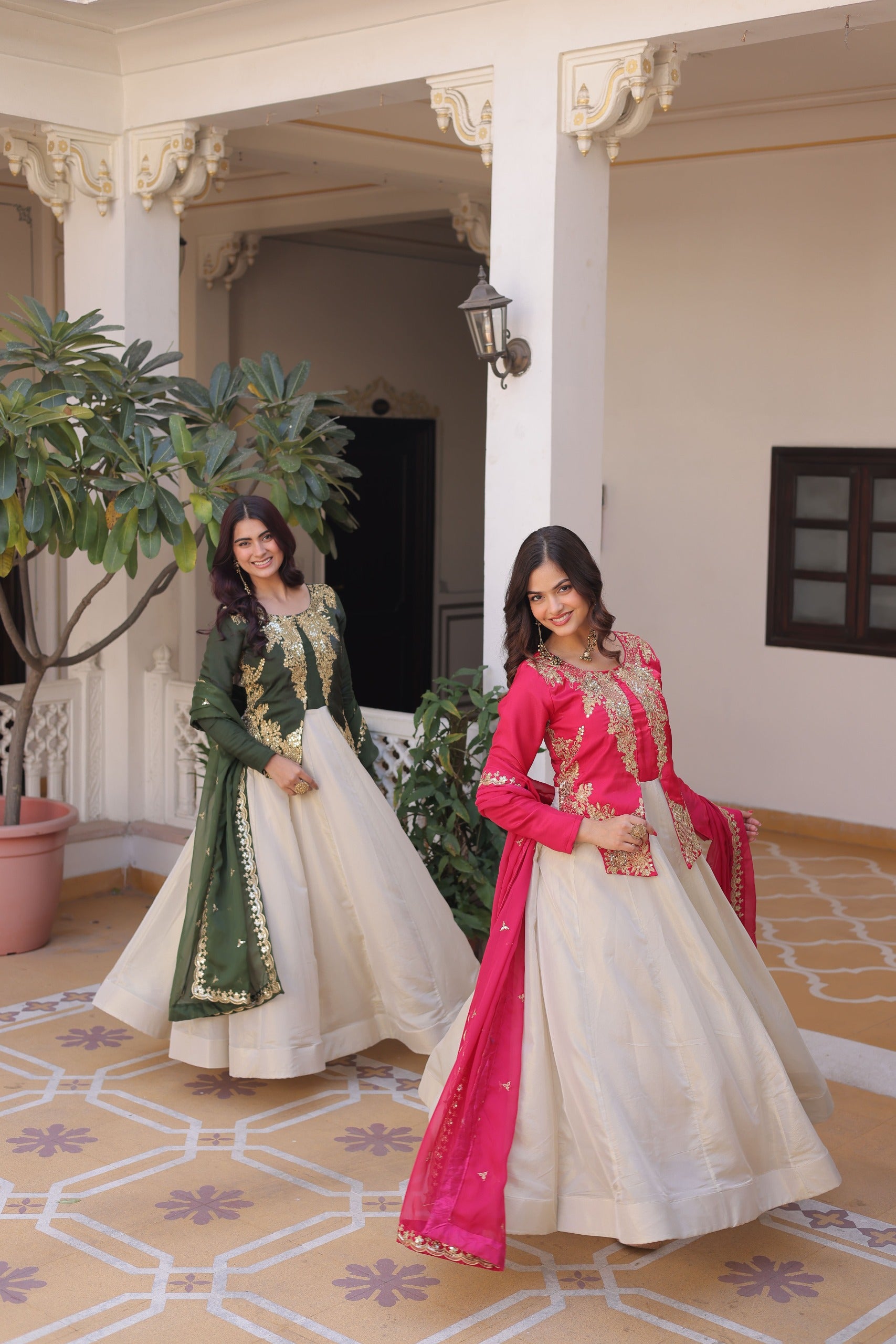 Ethnic gown with designer lace dupatta