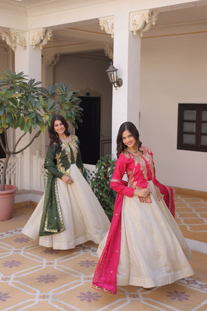 Ethnic gown with designer lace dupatta
