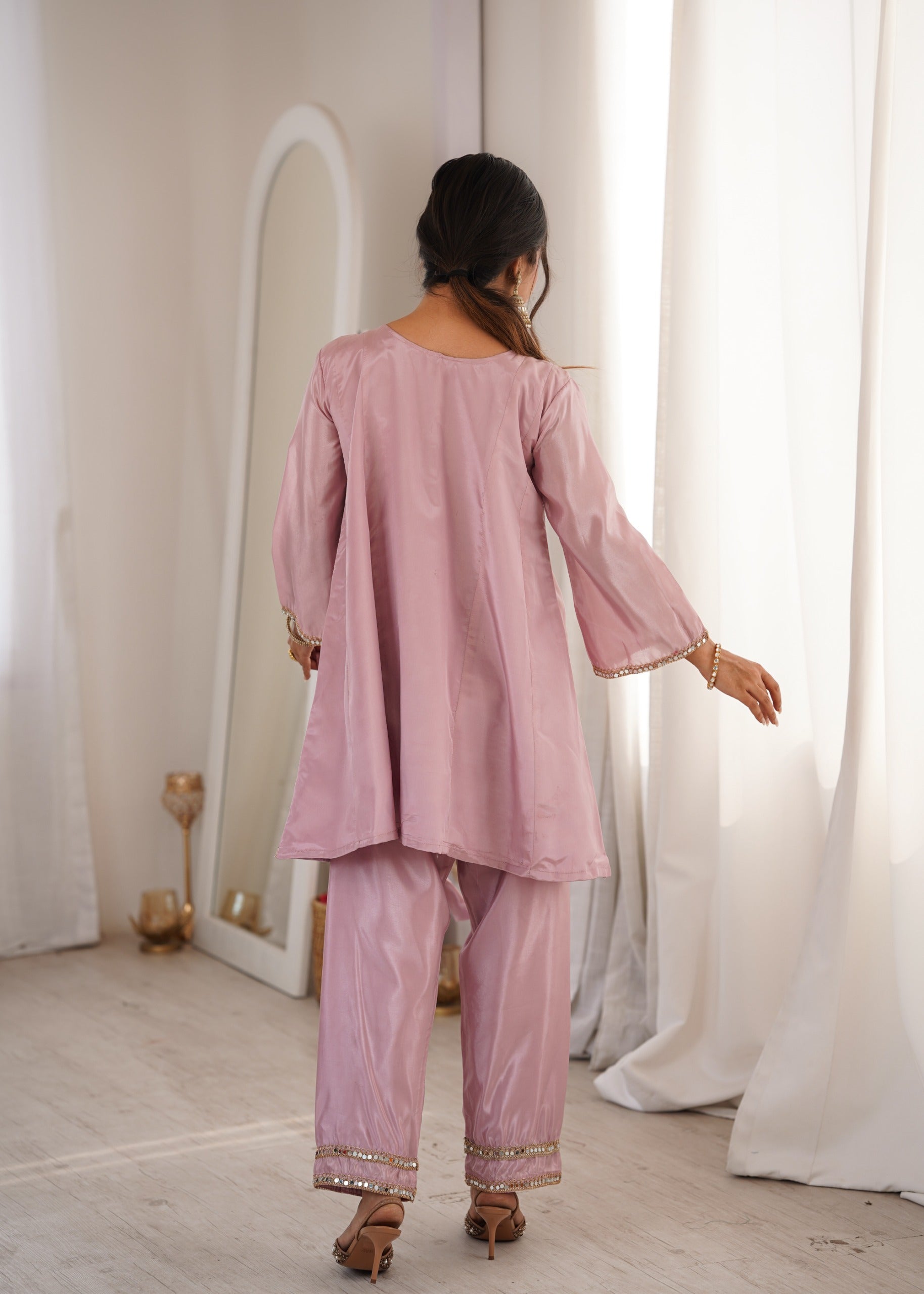 Stylish mirror work kurti outfit