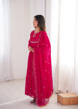 Party wear pink embroidered gown for women