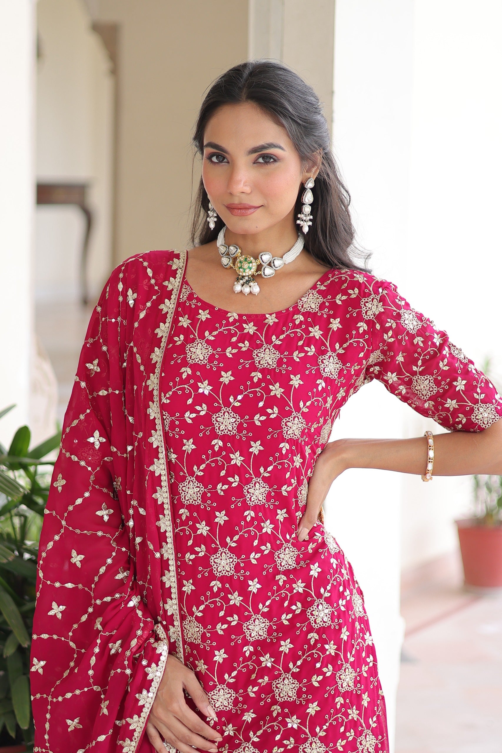 Red kurti sharara dupatta set festive wear