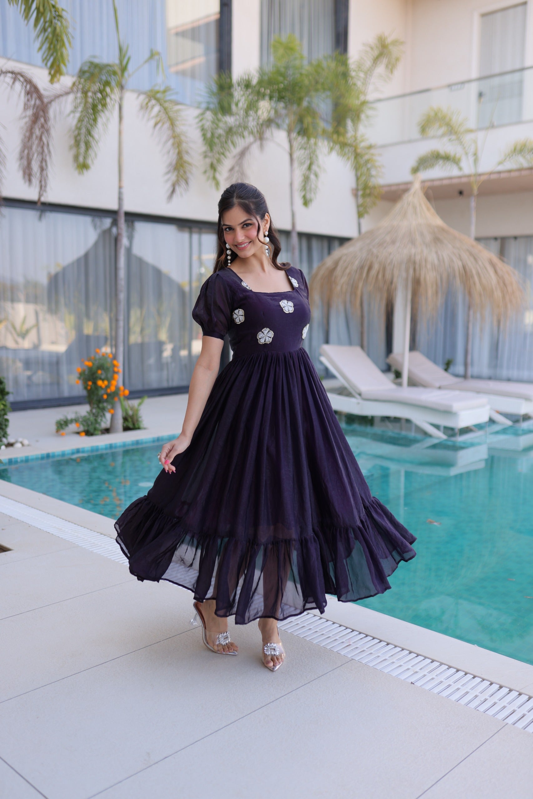 Elegant dark purple Fendi silk long gown