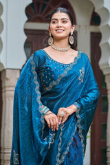 Elegant diamond embroidery on Fendy silk pallu