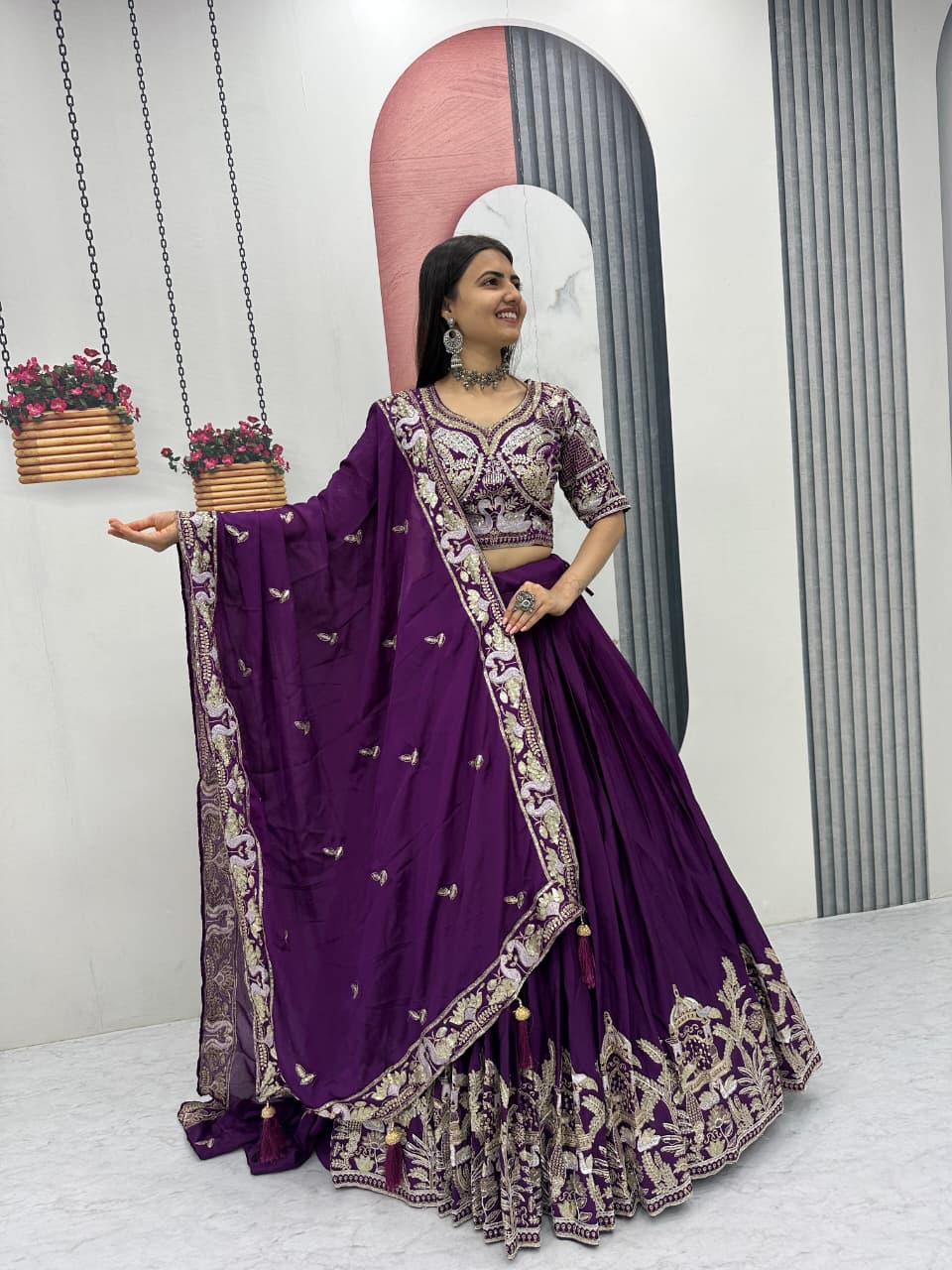 Wedding wear chinon lehenga choli set