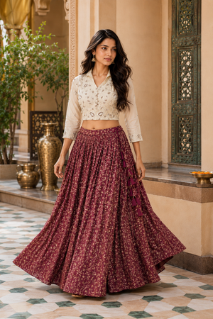 Wine maroon Cosmos Jacquard lehenga choli