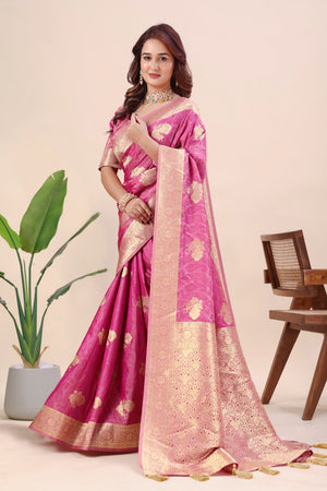 Pink Banarasi Jacquard saree for women
