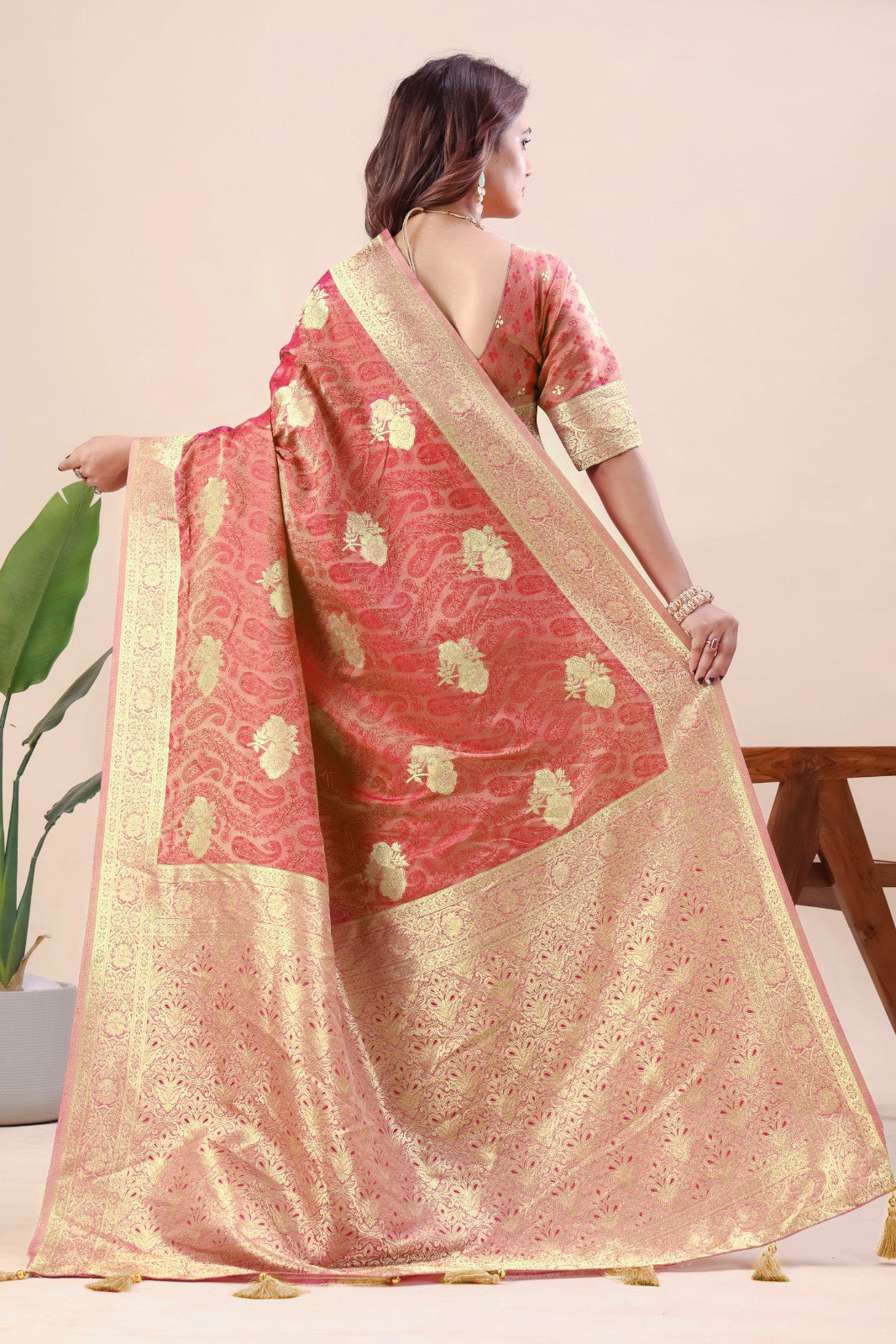 Traditional jacquard saree for festive wear