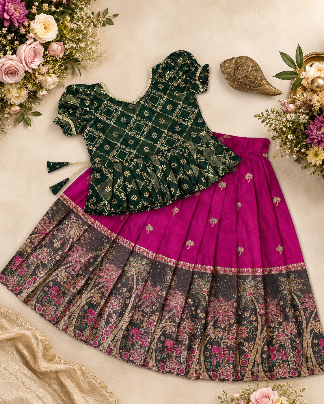 Girls Navratri Lehenga Set with Shimmer Blouse