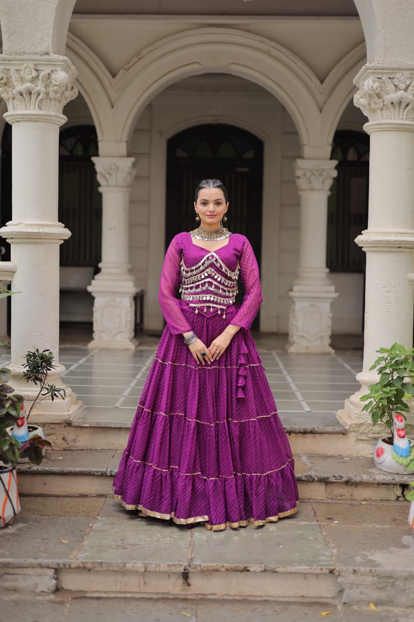 Designer Purple Lehenga Choli with Mirror Work