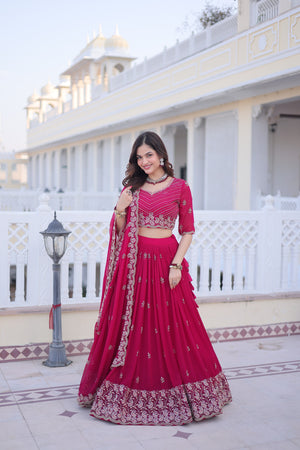 Rani pink fox blooming sequins zari embroidered lehenga choli