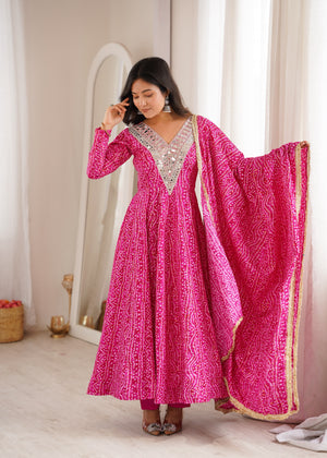 Designer Pink Ethnic Gown with Matching Dupatta