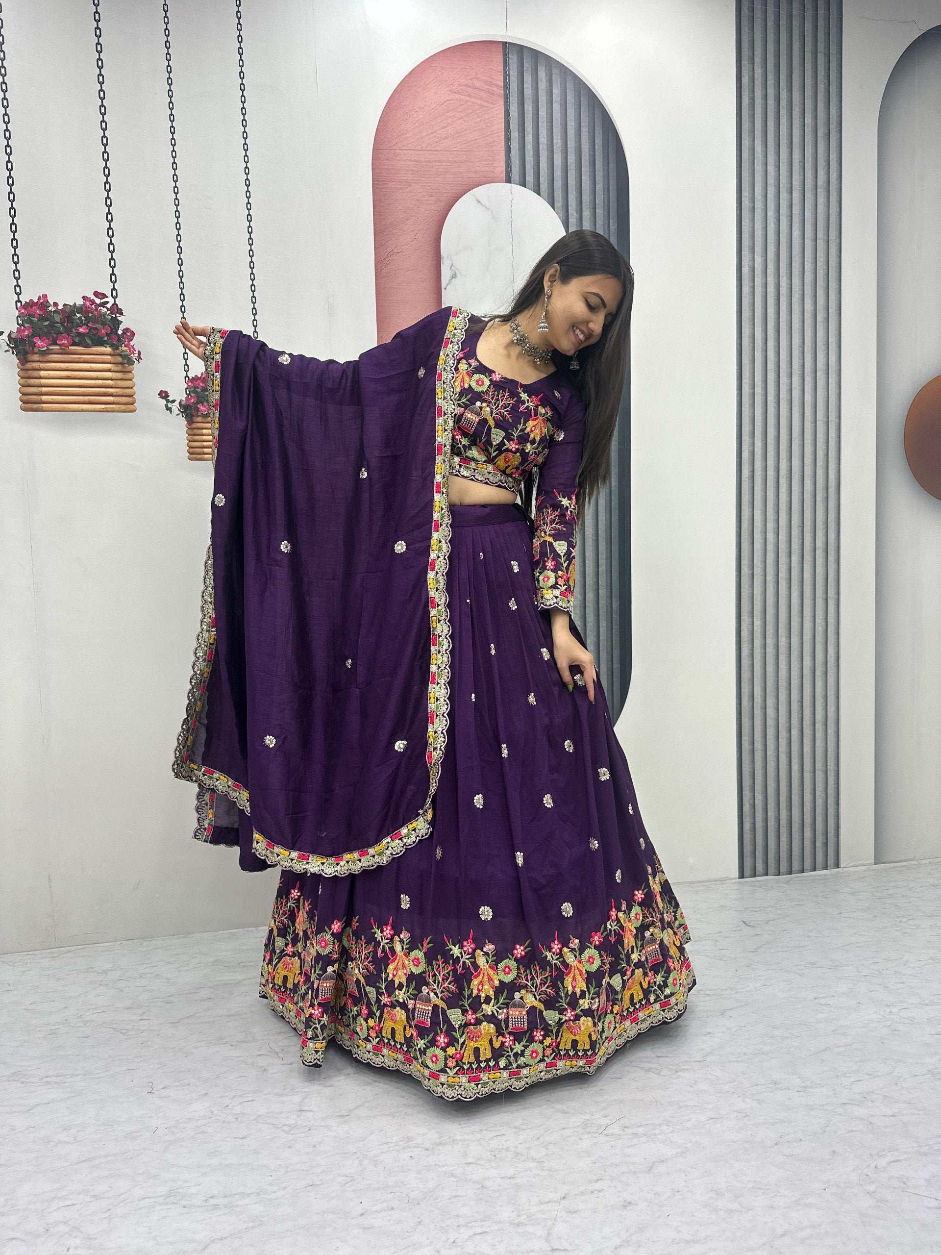 Fully stitched purple lehenga choli online