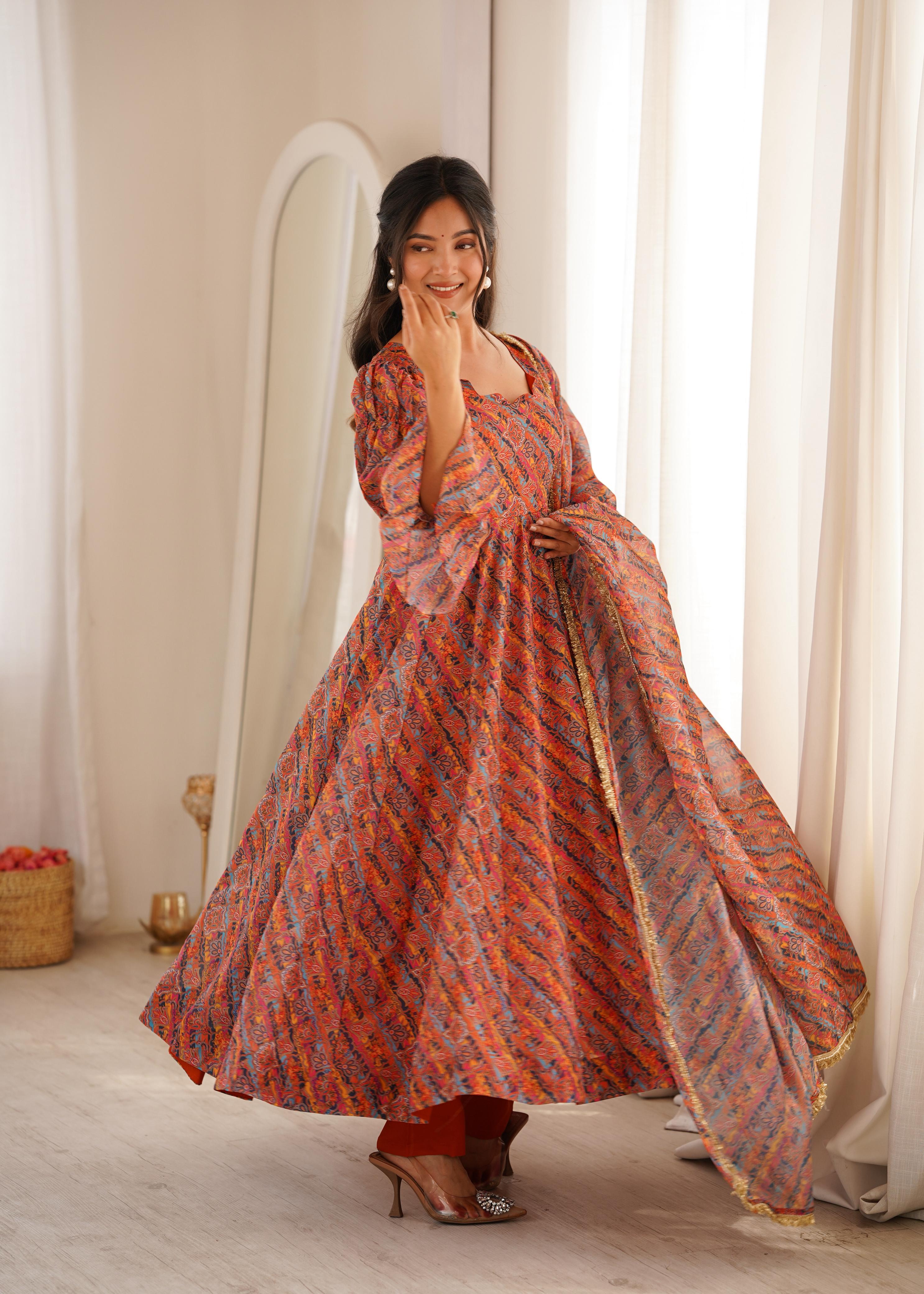 Women's Festive Wear Orange Organza Gown