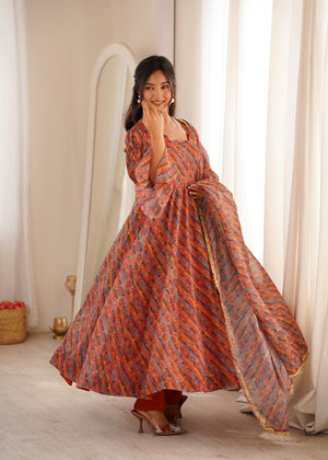 Women's Festive Wear Orange Organza Gown