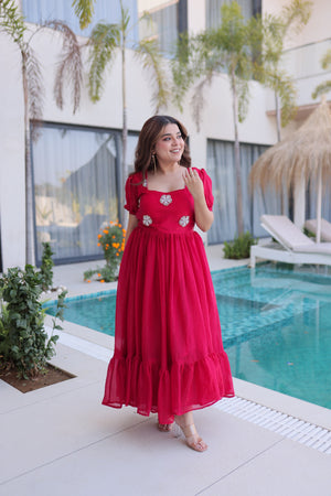 Pink Fendi silk embroidered party gown