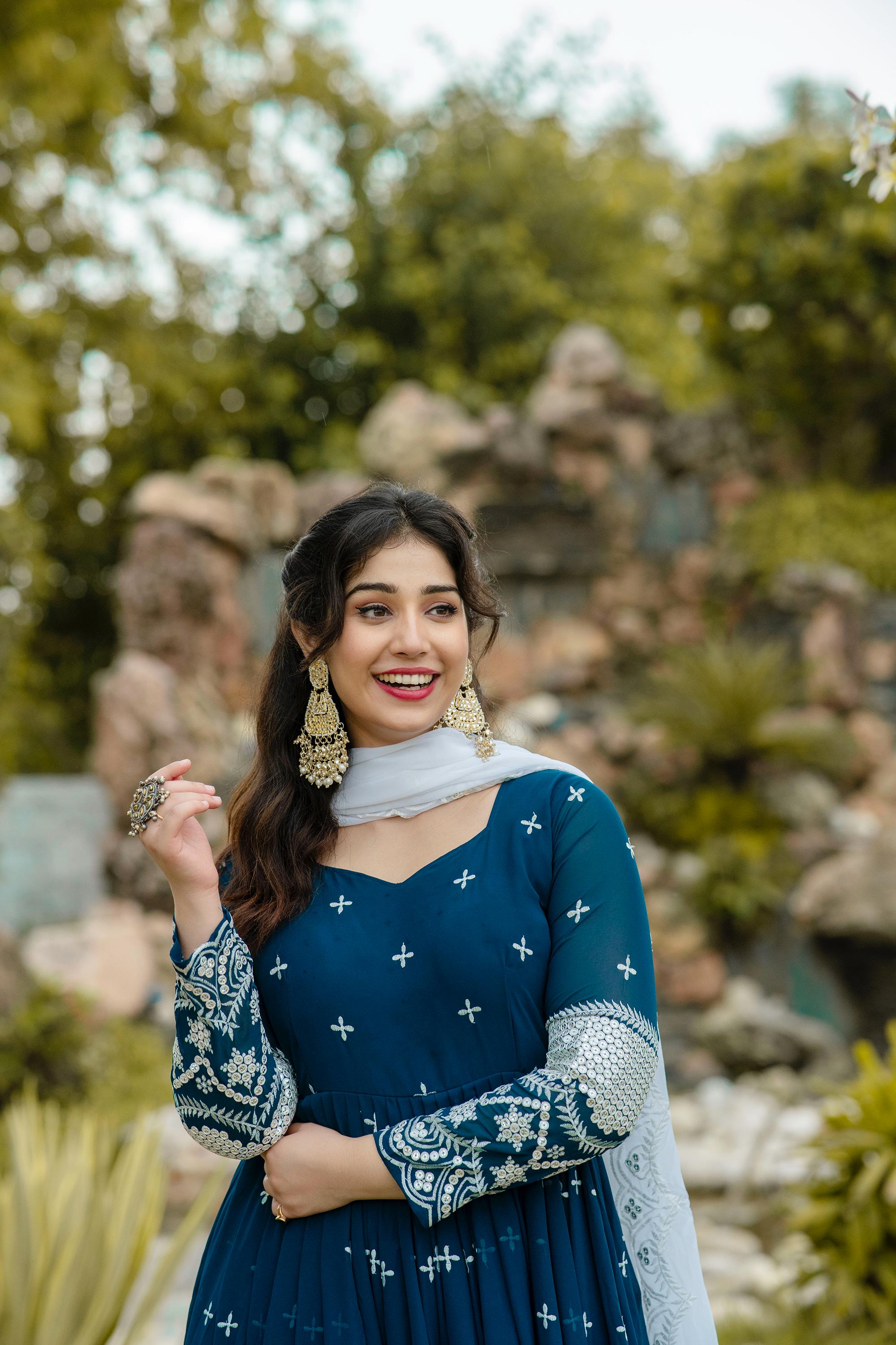 Navy Blue party wear Anarkali suit

