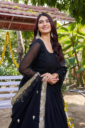 Faux georgette gown with sequin border detail