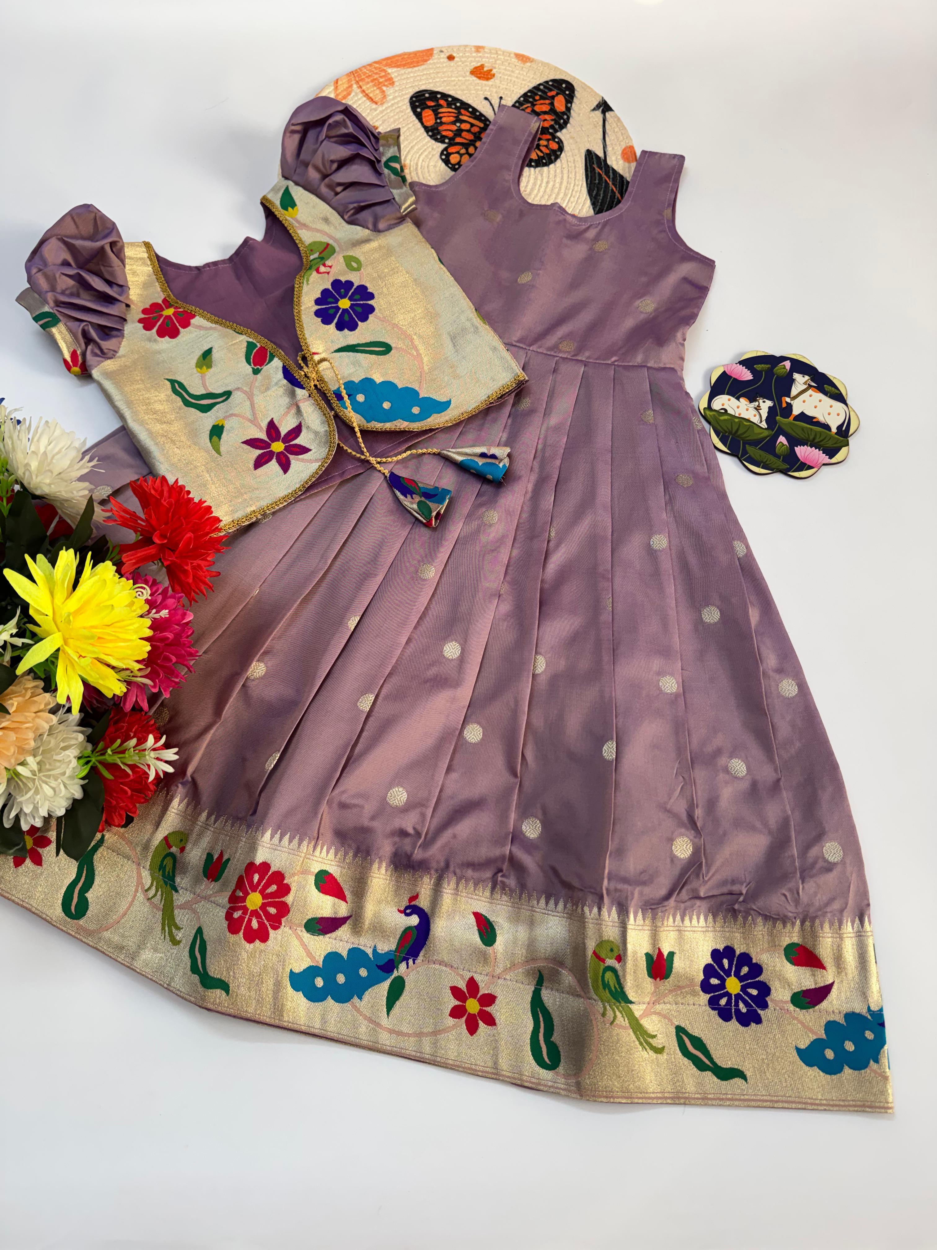 Kids paithani silk gown with jacket